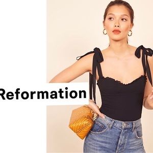 Reformation Tops Reformation Blanca Smocked Tie Shoulder Tank